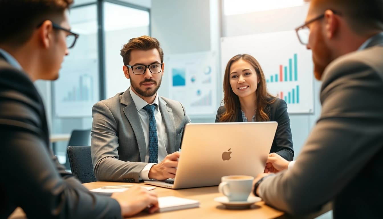 Headhunter IT discusses recruitment strategies in a modern office with a candidate.