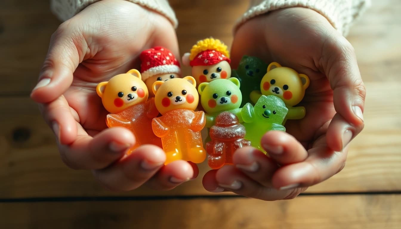 Halten Sie verschiedene thc gummy Bärchen in bunten Farben für eine verlockende Snack-Auswahl.