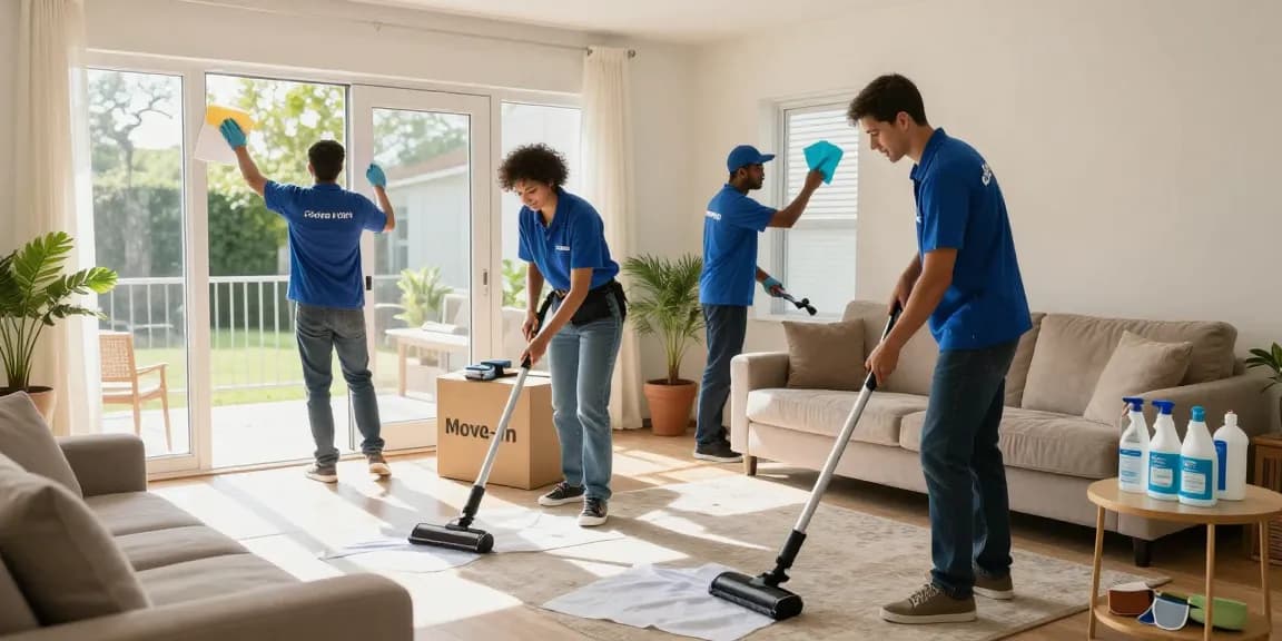 Professional umzugsreinigung solothurn team cleaning a bright living room, ensuring a spotless move-in experience.