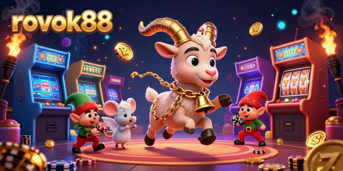 Join rokok88’s thrilling gaming adventure with festive characters in a lively casino atmosphere.