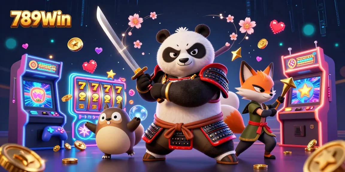 Spin and win with 789Win's dynamic casino adventure featuring vibrant slot machines and 3D characters.