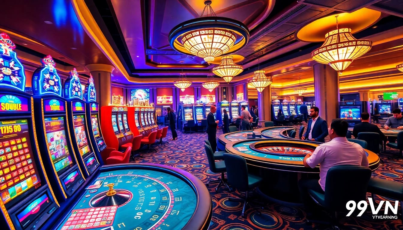 Experience the excitement of gambling at 69VN casino with vibrant gaming tables and thrilling slot machines.