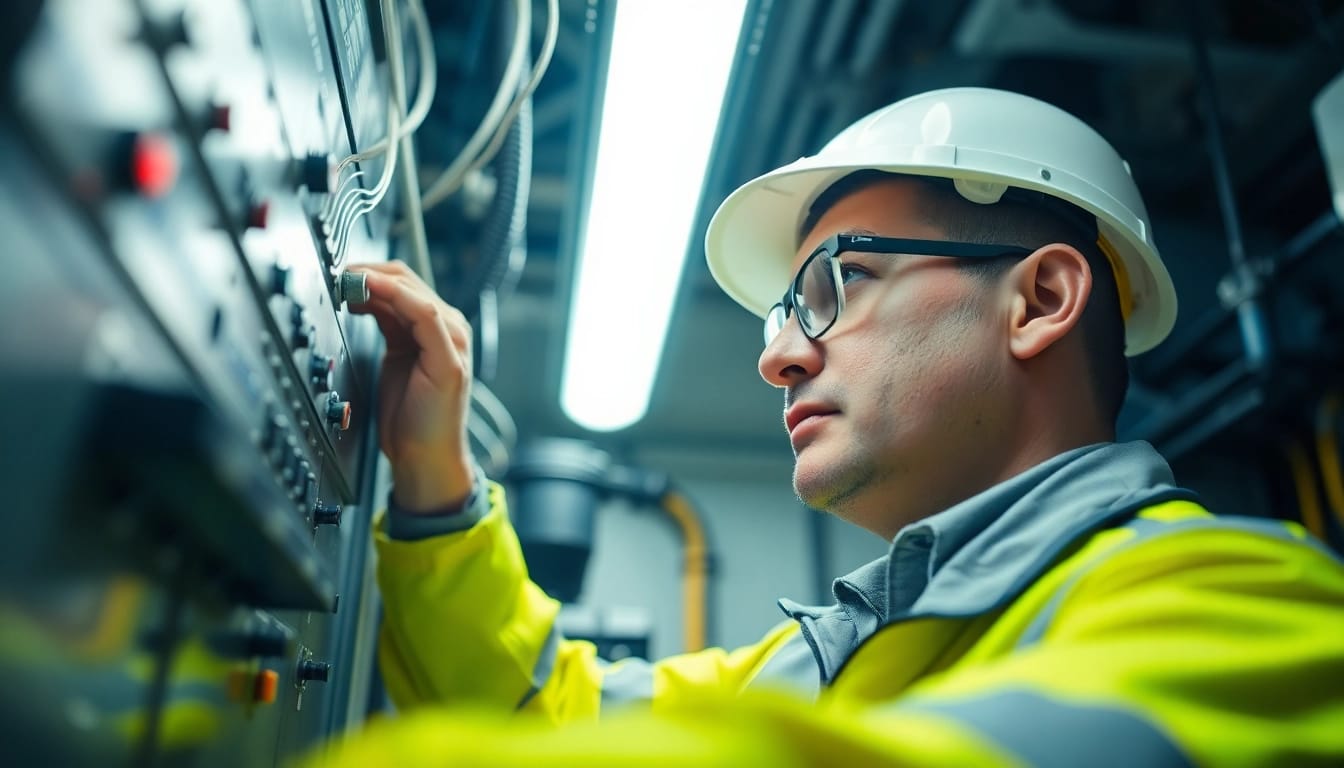 Technician conducting a DGUV V3 Prüfung on electrical devices ensuring workplace safety compliance.