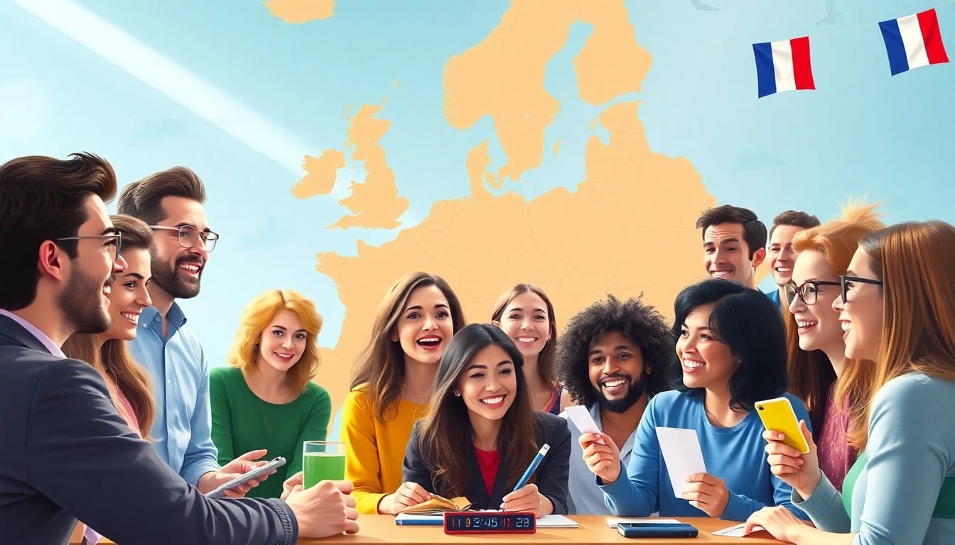 Erlebe den spannenden Europa Quiz mit vielfältigen Teilnehmern und einer lebendigen Atmosphäre.