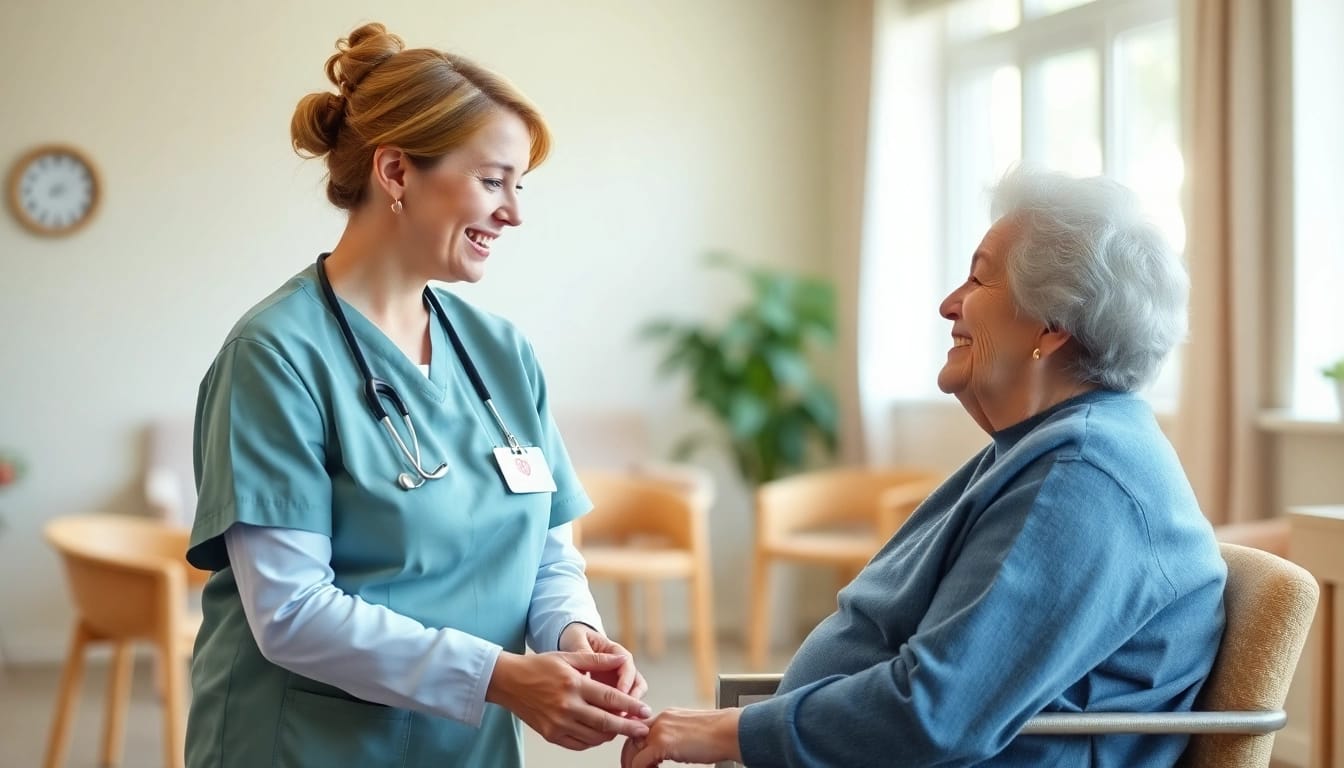 Engaging Pflegefachkraft in Hameln providing care to elderly patients.