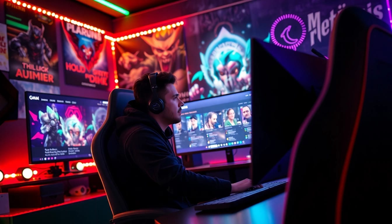 Twitch Streamer Österreich im modernen Gaming-Setup mit LED-Lichtern, interaktiv und motivierend.