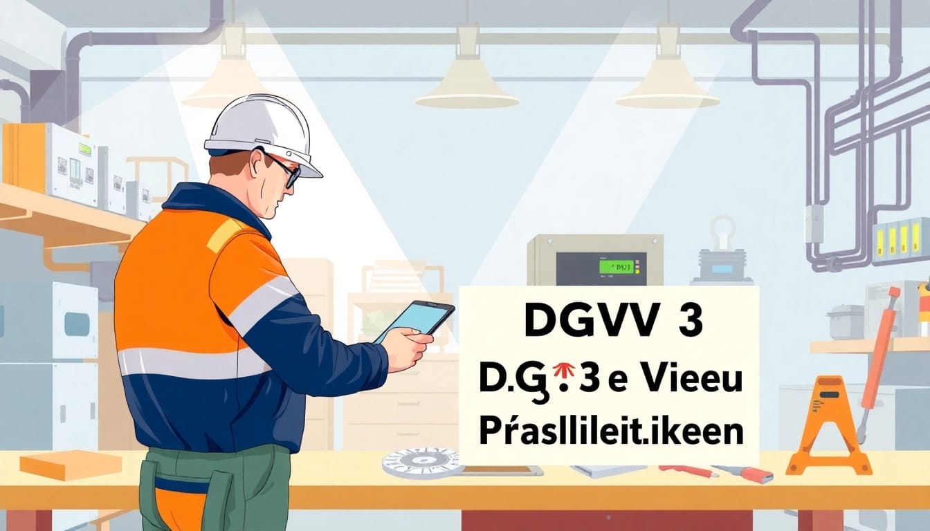 Technician conducting a DGUV V3 Prüfung to ensure safety compliance of electrical equipment in a well-lit workshop.