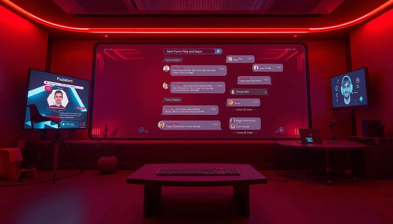 Porn chat interactive online atmosphere with vibrant chatroom graphics and avatars.