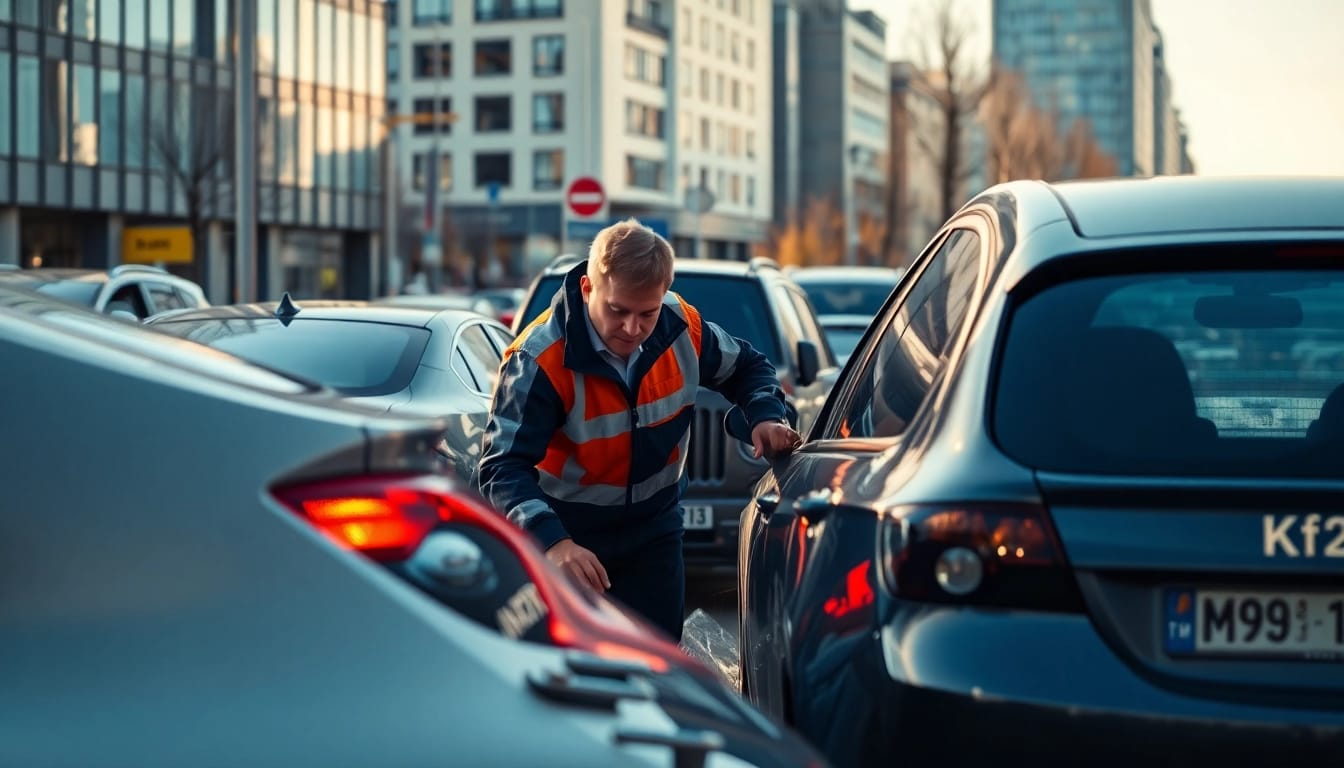 Kfz Gutachter Berlin performing a detailed vehicle inspection on-site after an accident.