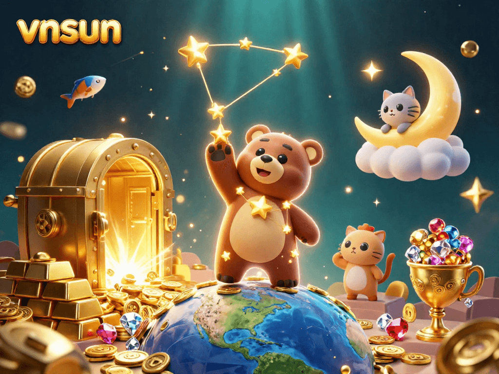 Experience the thrills of vnsun with a constellation bear and treasures in a rich 3D casino scene.