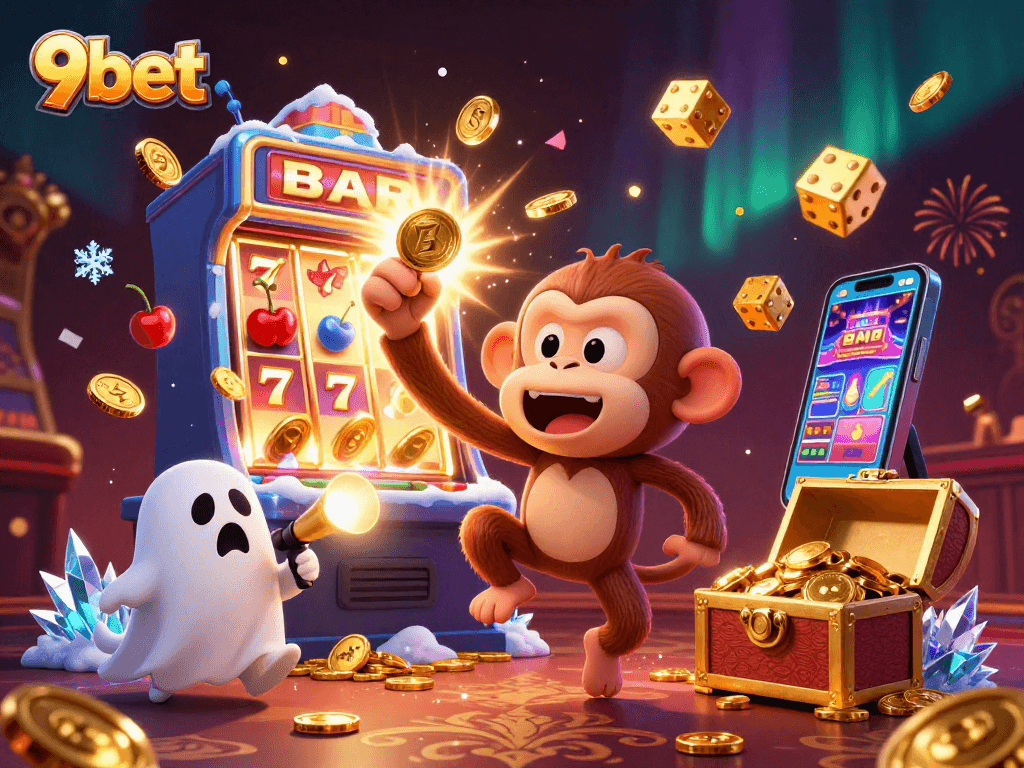 Experience thrilling action at the haunted casino with 9bet's ghostly monkey and puppy duo.