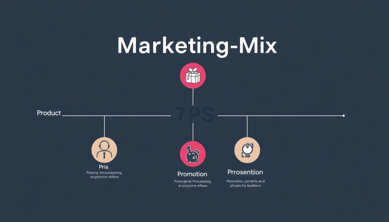 Visualisierung des 7p marketing mix, die die Elemente klar und präzise darstellt.