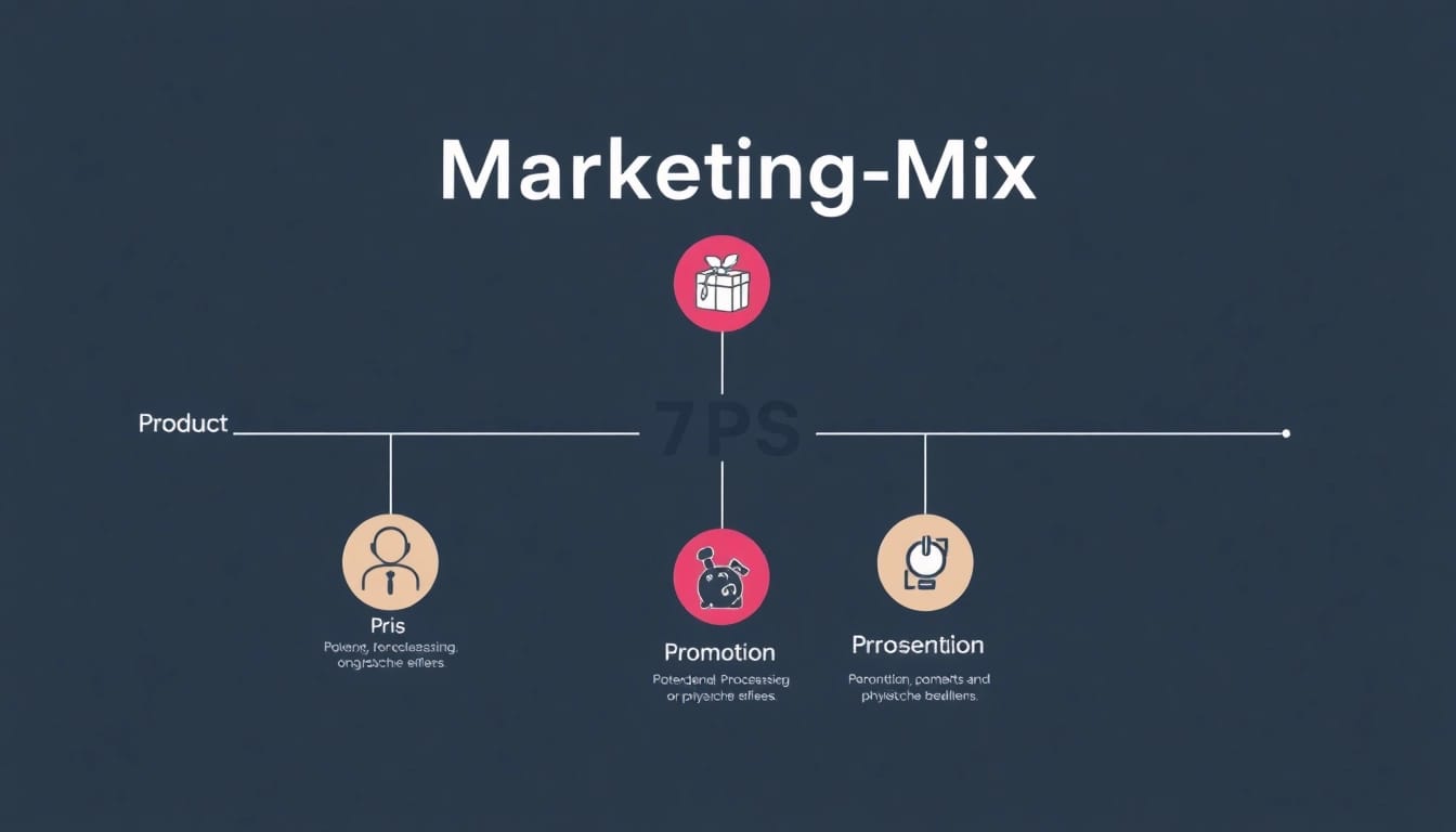 Visualisierung des 7p marketing mix, die die Elemente klar und präzise darstellt.
