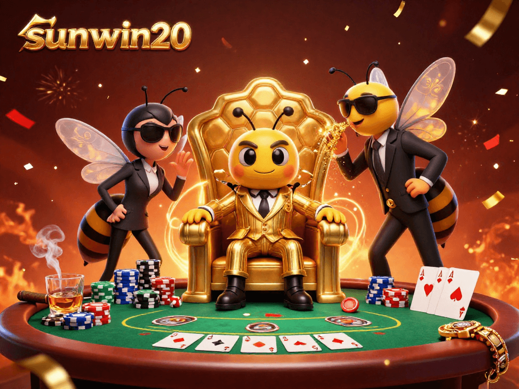 Experience the excitement of sunwin20 with a dynamic casino scene featuring vibrant game elements and characters.