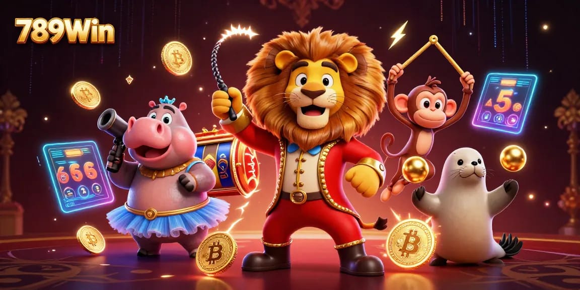 Experience thrilling gameplay with 789Win in a vibrant 3D casino scene featuring fun characters and slot game elements.