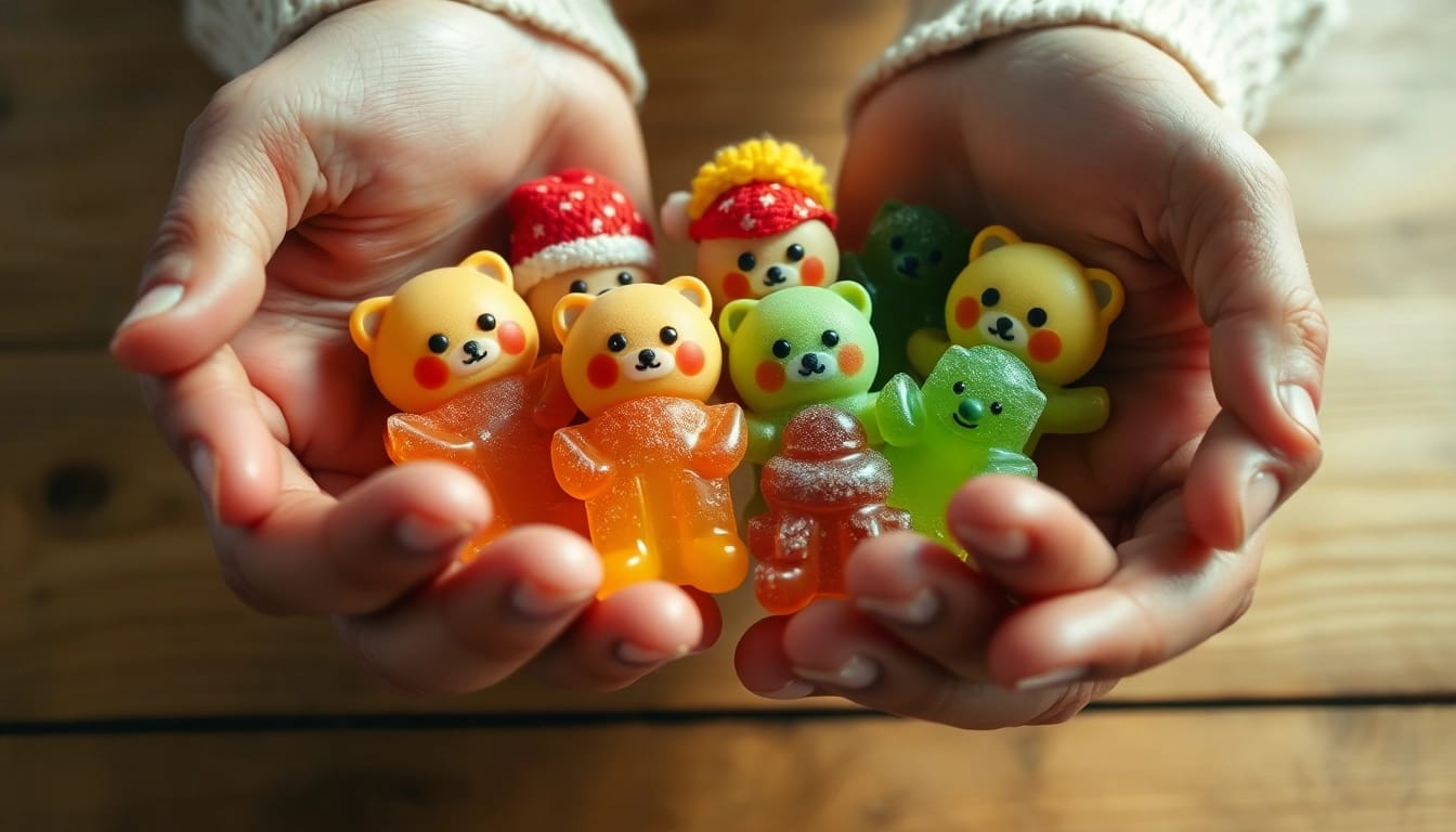 Halten Sie verschiedene thc gummy Bärchen in bunten Farben für eine verlockende Snack-Auswahl.