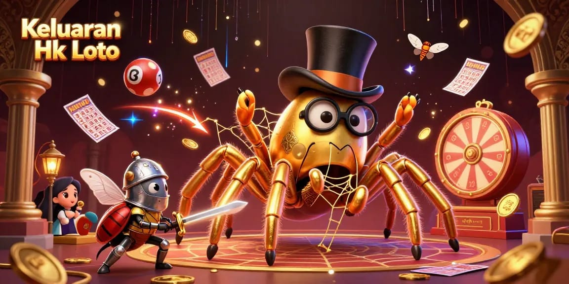 Keluaran Hk Lotto unveils exciting live results with dynamic illustrations featuring lottery elements and a brave beetle knight.