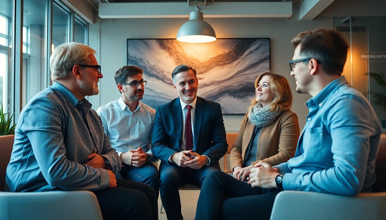 Führungskräftecoaching in einer innovativen Büroumgebung zur Förderung von Leadership-Entwicklung.