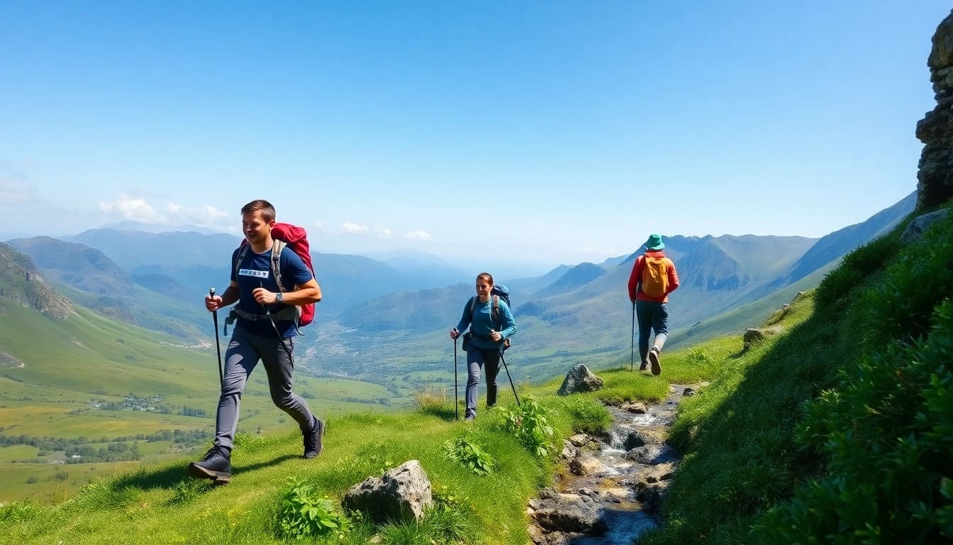 Kerry Way wandern in der irischen Natur, Hiker genießen die Landschaft.