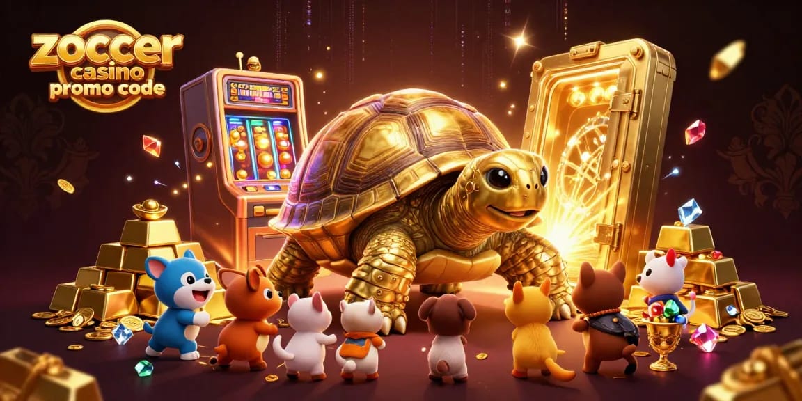 Experience the thrill of the zoccer casino promo code as golden tortoises and excited animals surround jackpot treasures.