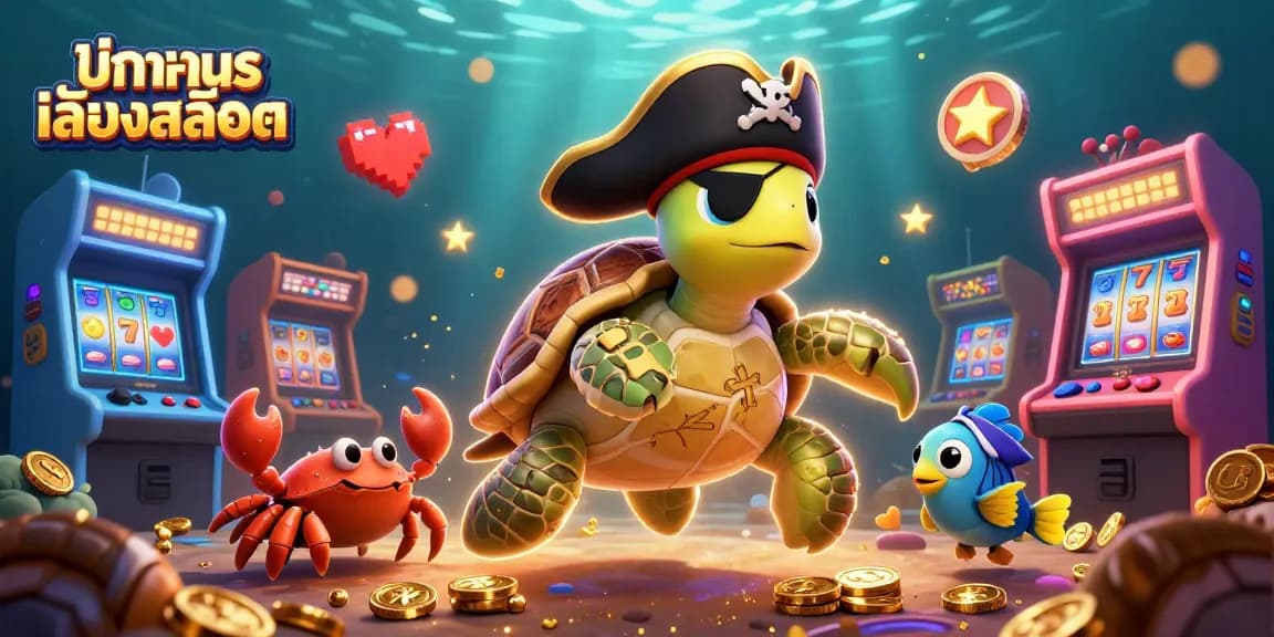 Engage in ทดลองเล่นสล็อต with a vibrant scene featuring playful characters above sunken treasure, illustrating casino excitement.