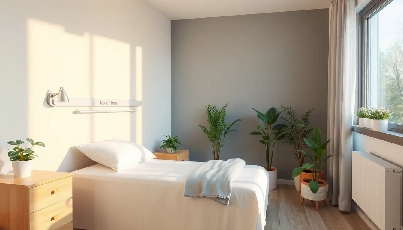 Intensivpflege Hameln: Lichtdurchflutetes Pflegezimmer mit modernen Möbeln und beruhigenden Elementen.