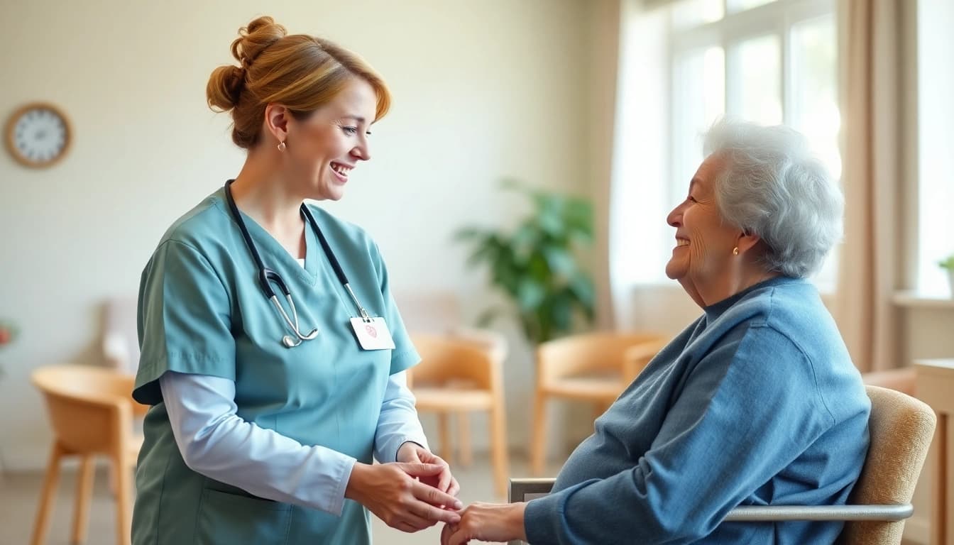 Engaging Pflegefachkraft in Hameln providing care to elderly patients.