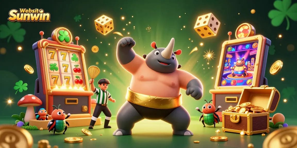 Experience big wins at Website Sunwin with a dynamic casino scene featuring a sumo beetle champion.