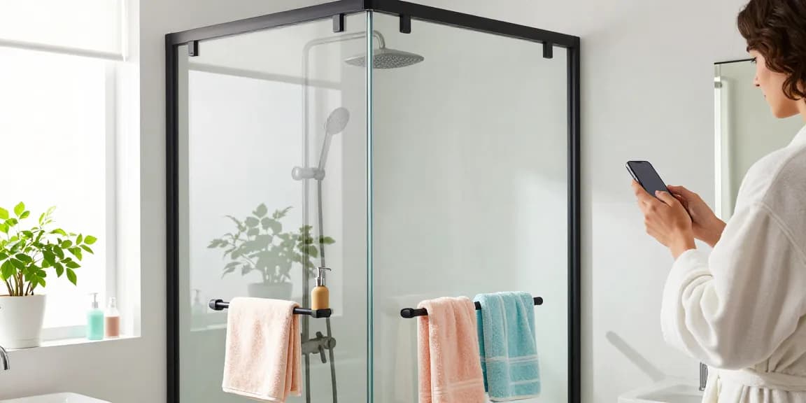 Stijlvolle glazen douchewand met een zwart doucheprofiel in een moderne badkamer.