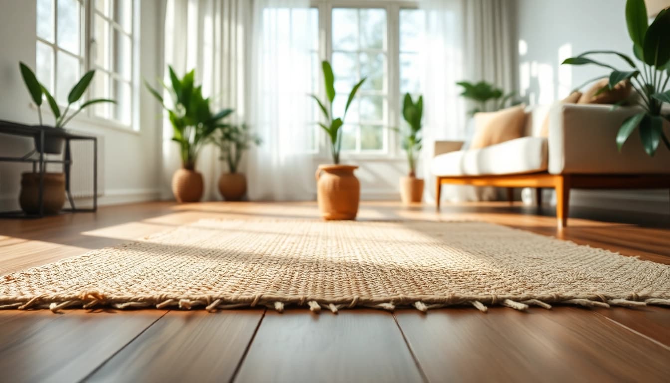 Hanfmatte in einem modernen Wohnraum, harmonisch und nachhaltig gestaltet.