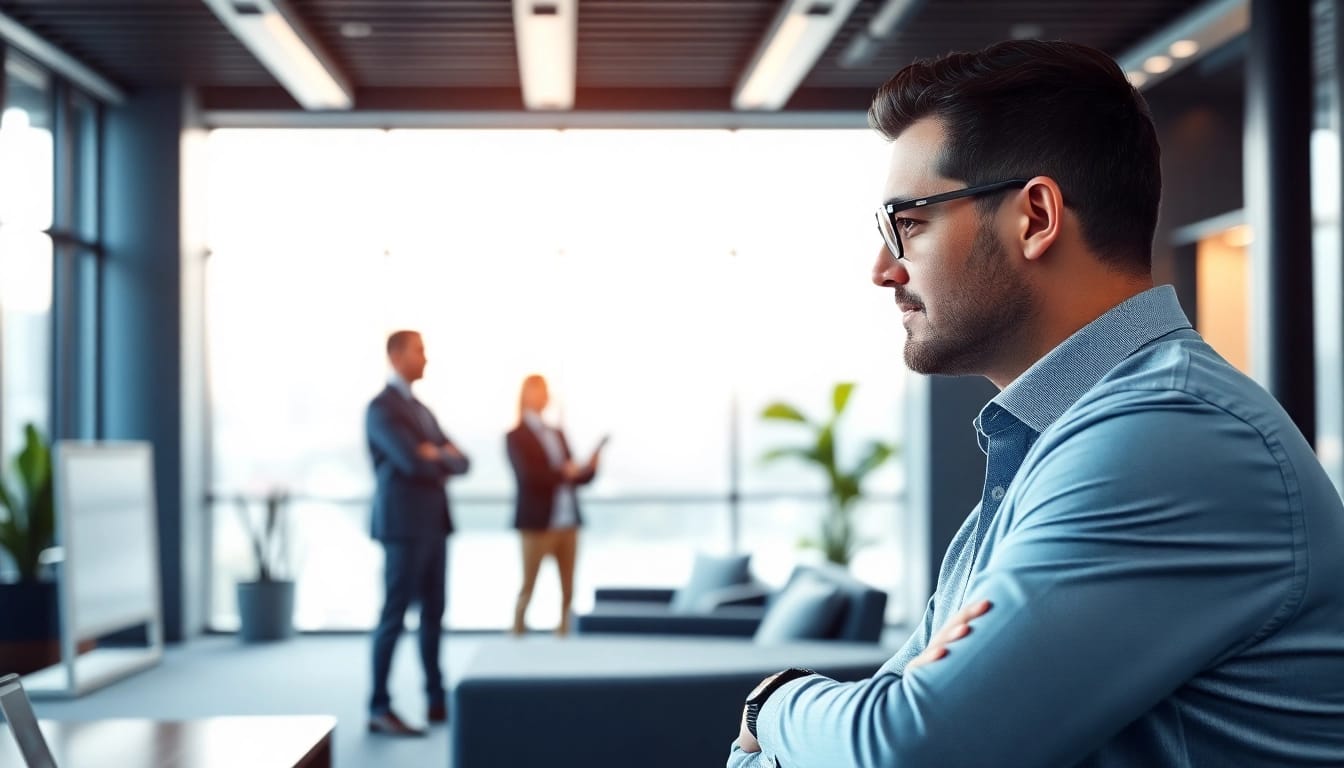 Headhunter Ingenieure im Gespräch mit einem Ingenieur in modernem Büro, um Professionalität zu betonen.