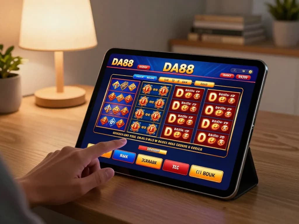 DA88 player enjoying online slots action at home, engaging with interactive gaming platform