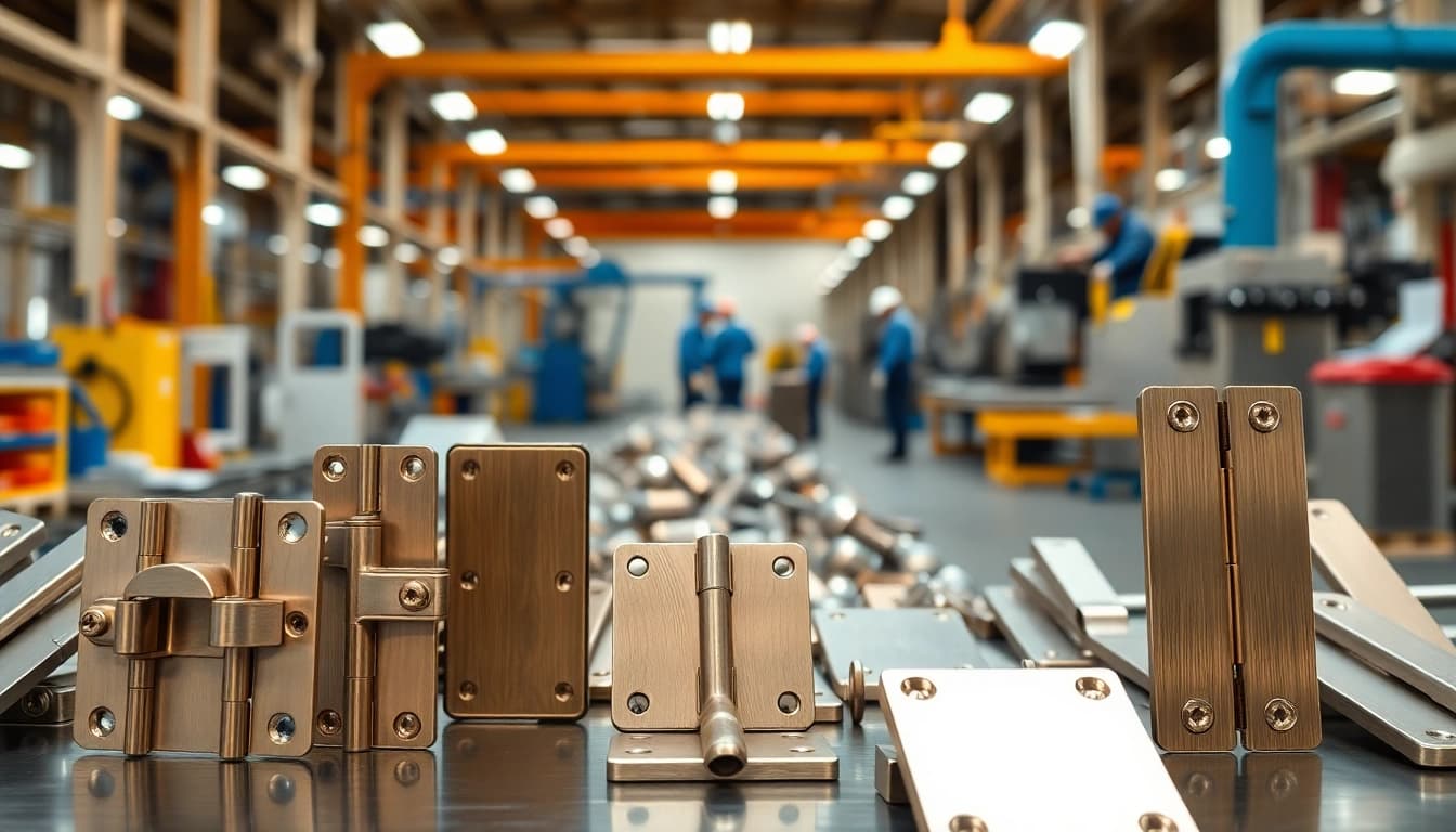 Türscharniere Hersteller präsentieren verschiedene hochwertige Türscharniere in einer Produktionsumgebung.