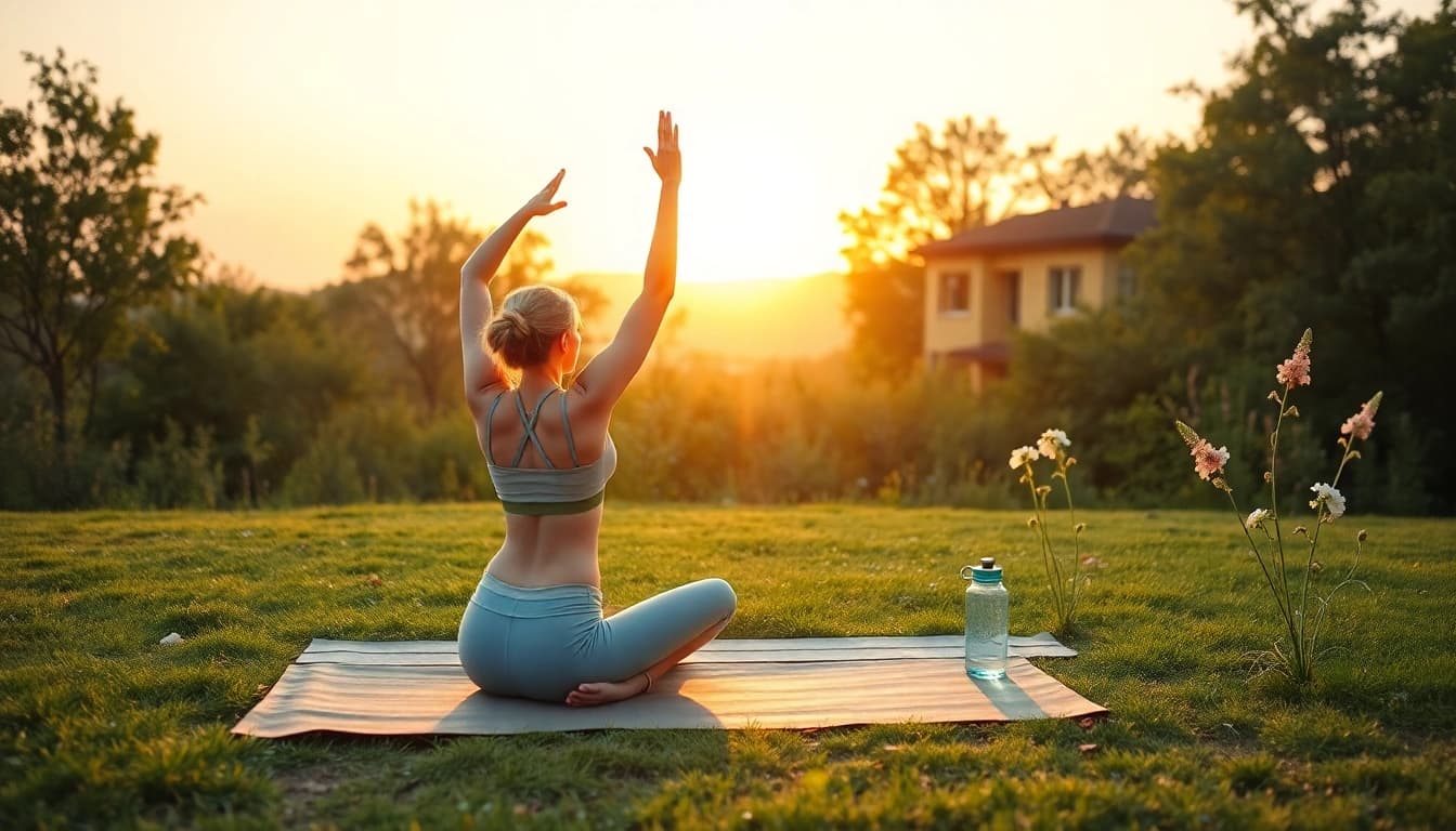 Person beim Yoga zur Förderung des Gewichtsverlusts in einer natürlichen Umgebung.