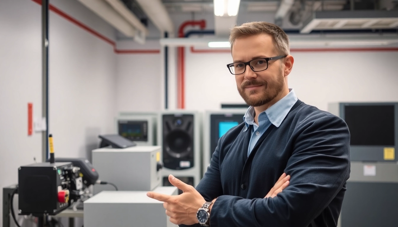 Ingenieur führt DGUV V3 Prüfung an elektrischen Geräte im Büro durch, unter Berücksichtigung der Sicherheitsanforderungen.