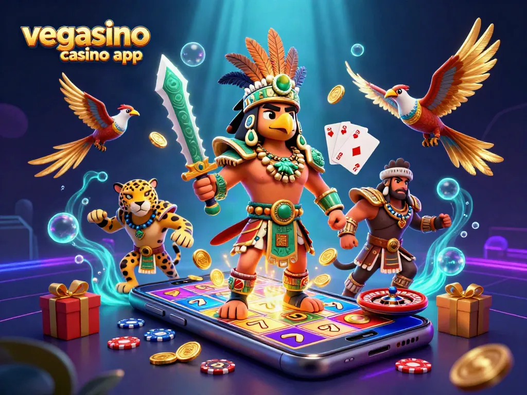 Engage with the vibrant vegasino casino app featuring Aztec characters and dynamic slot games.
