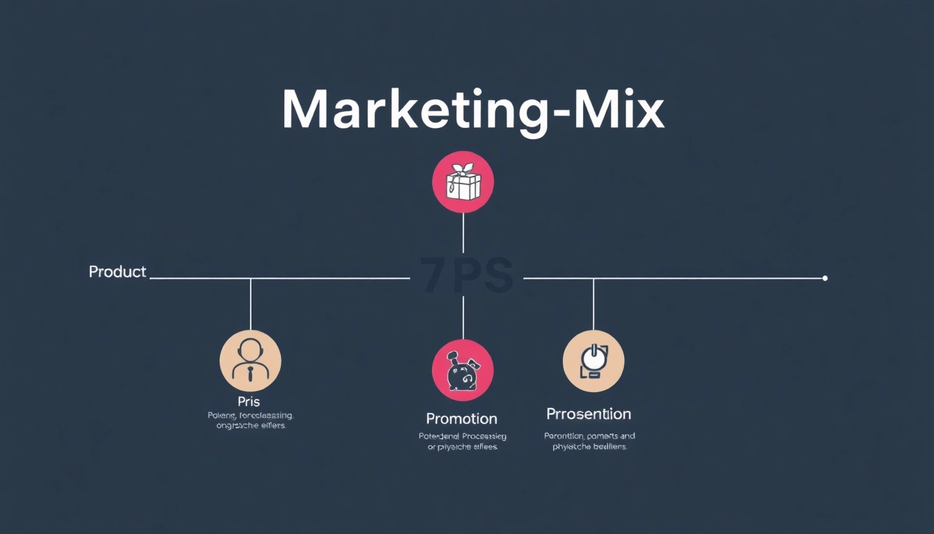 Visualisierung des 7p marketing mix, die die Elemente klar und präzise darstellt.
