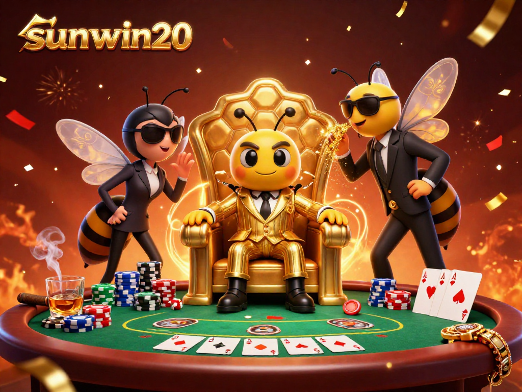 Experience the excitement of sunwin20 with a dynamic casino scene featuring vibrant game elements and characters.