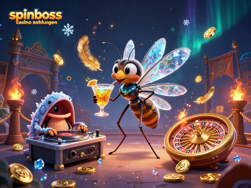 Spinboss Casino Zahlungen - lebendige Illustration eines lebendig gewordenen Moskitos als Casino-Maskottchen