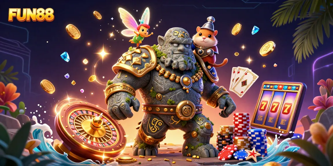 Engage with FUN88’s dynamic gaming experience featuring rich casino elements and magical characters.