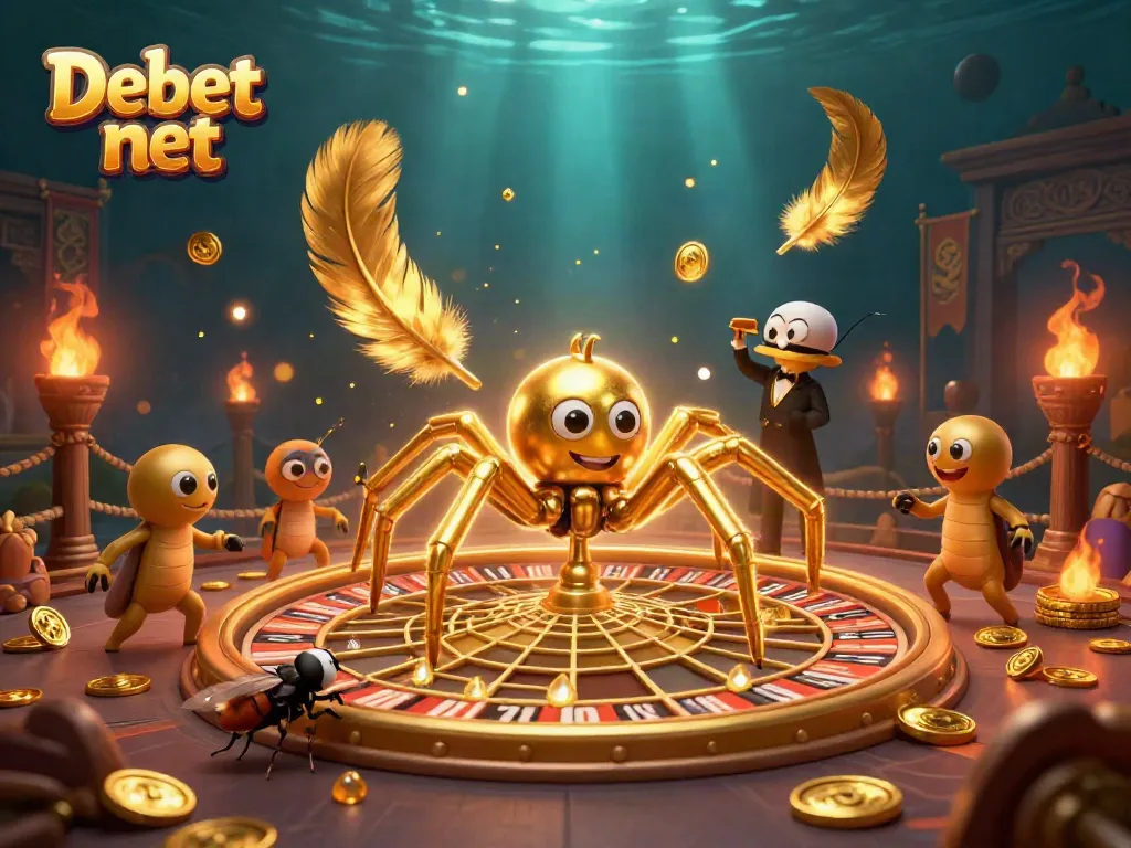 Experience the thrill of betting with Debet net in this vibrant 3D casino illustration showcasing a spider-themed roulette.
