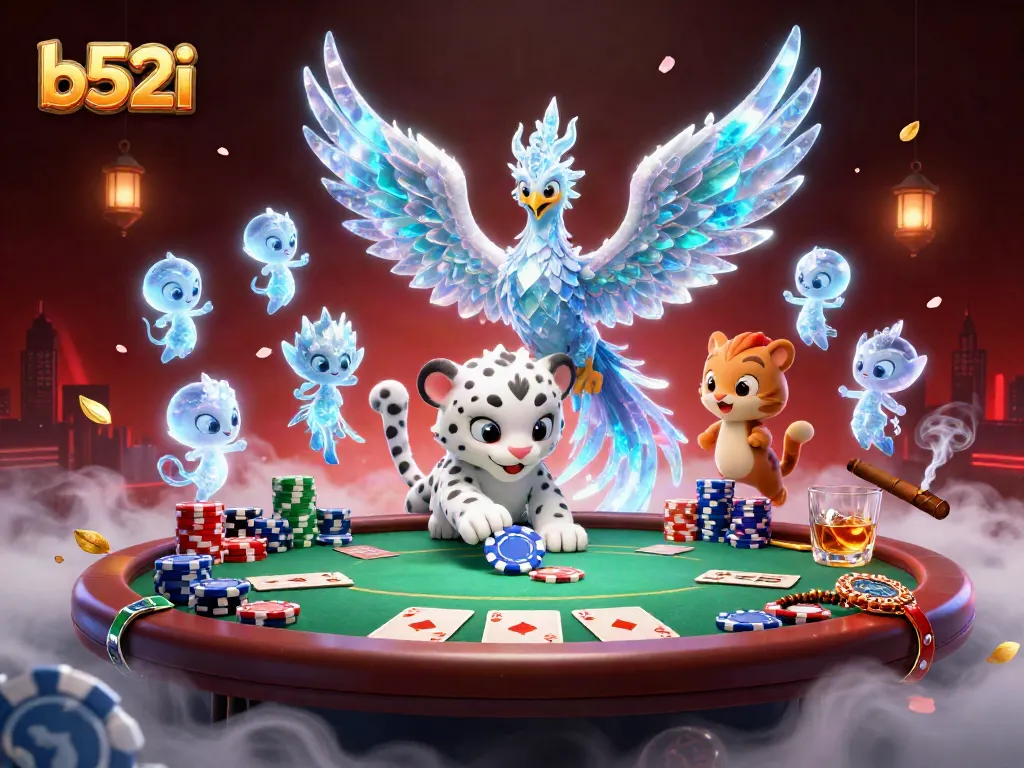 Engage in thrilling poker action at b52i with a vibrant 3D ice-themed illustration.