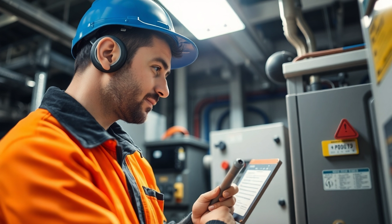 Technician performing a DGUV V3 Prüfung on electrical equipment, ensuring safety and compliance.