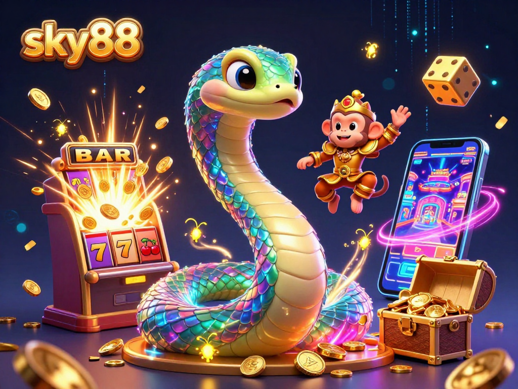 Engaging gaming scene at sky88 showcasing vibrant characters and exciting casino elements, inviting players.