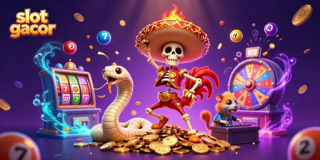 Experience the excitement of slot gacor with vibrant characters dancing among casino symbols and jackpots
