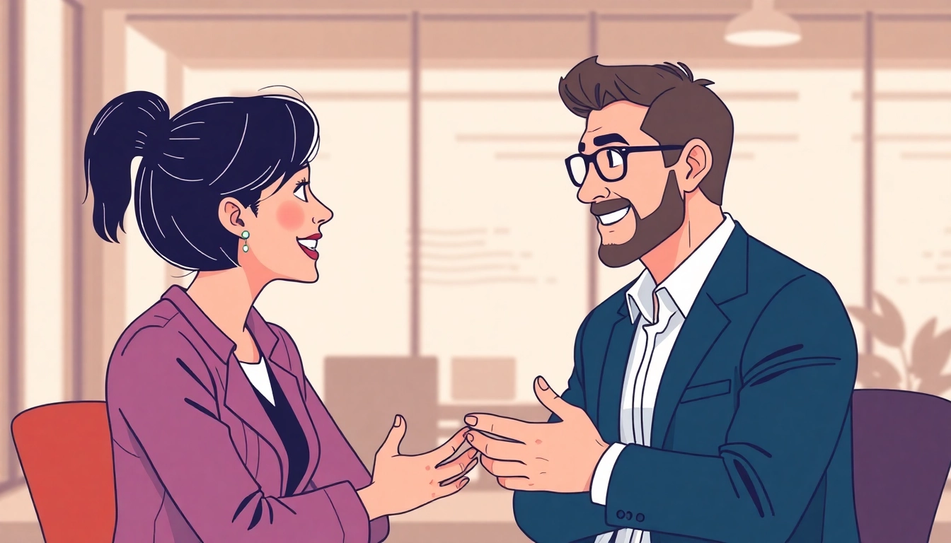 Headhunter consulting with a candidate in a professional setting, showcasing engagement and expertise.