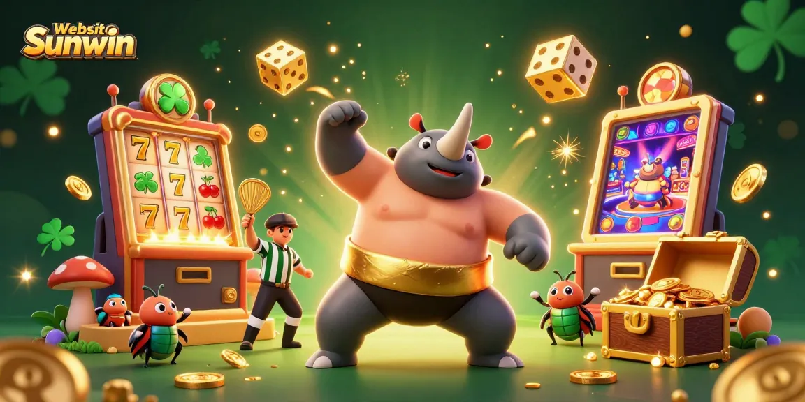 Experience big wins at Website Sunwin with a dynamic casino scene featuring a sumo beetle champion.