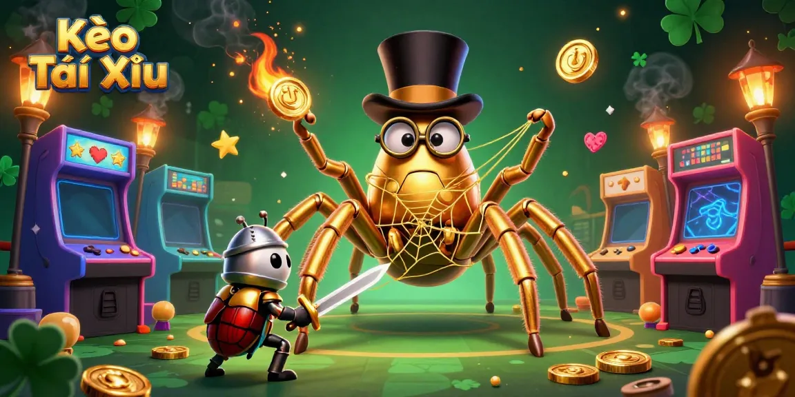 Experience a vibrant Kèo Tài Xỉu scene with a golden tarantula and beetle knight in a dynamic casino