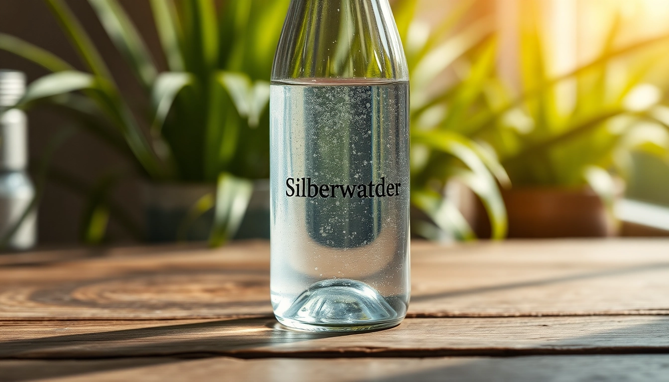Pure Silberwasser in a clear glass bottle showcasing its shimmering effect, essential for health.