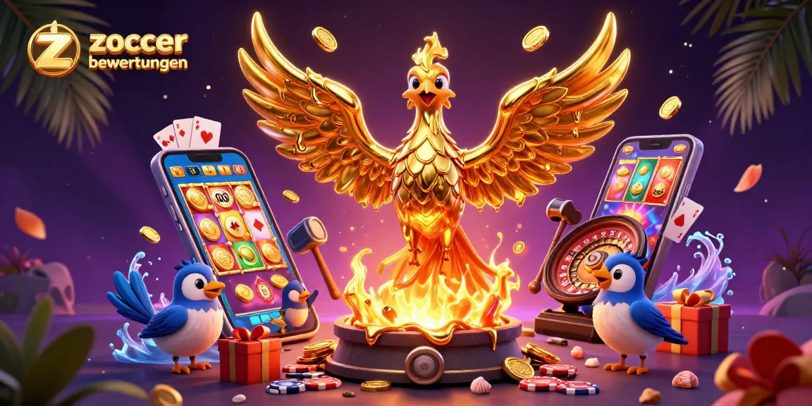 Zoccer casino bewertungen showcases a molten phoenix and dynamic gaming elements celebrating gaming excitement.